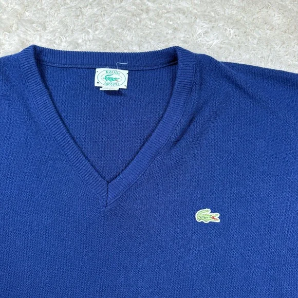 Vintage IZOD Lacoste Sweater Men's XL Blue V Neck Preppy Academia Ivy League VTG